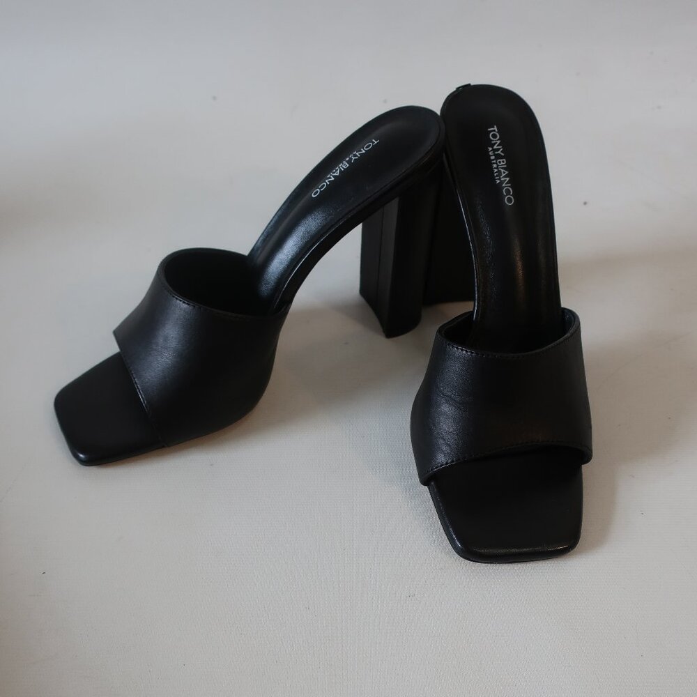 Tony Bianco Black Square Toe Block Heel Mules